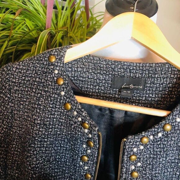Forever 21 Embellished Gray Tweed Blazer Jacket Women's Medium - Picture 5 of 7
